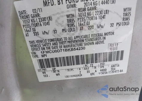 2011 Ford Escape Xlt from USA, damaged, VIN 1FMCU0D71BKB54230